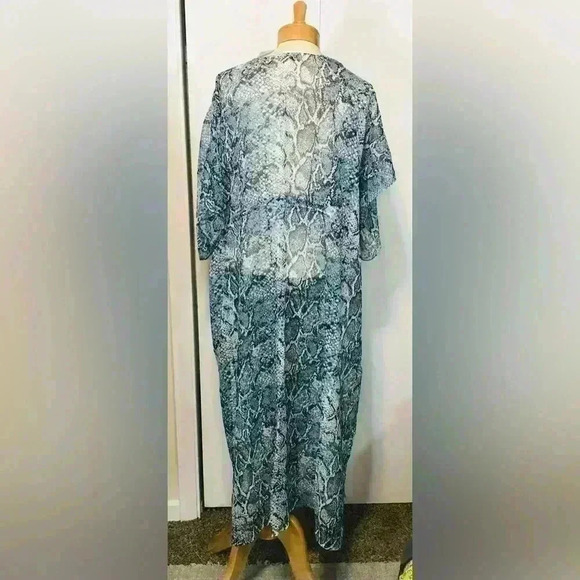 Carlos by Carlos Santana Blue Snake Print Maxi Kimono Sheer Cover Up size O/S - Picture 5 of 10